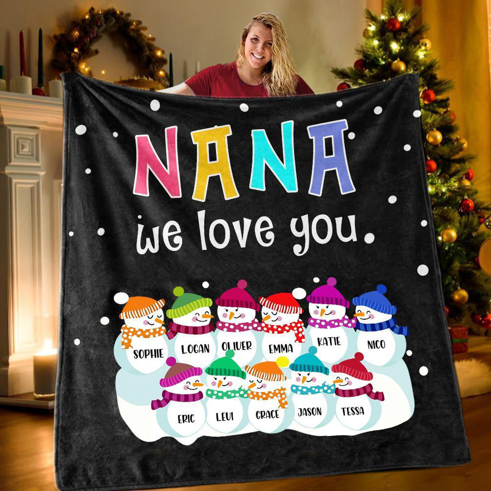 New Personalized Christmas Snowman Family Blanket With Names