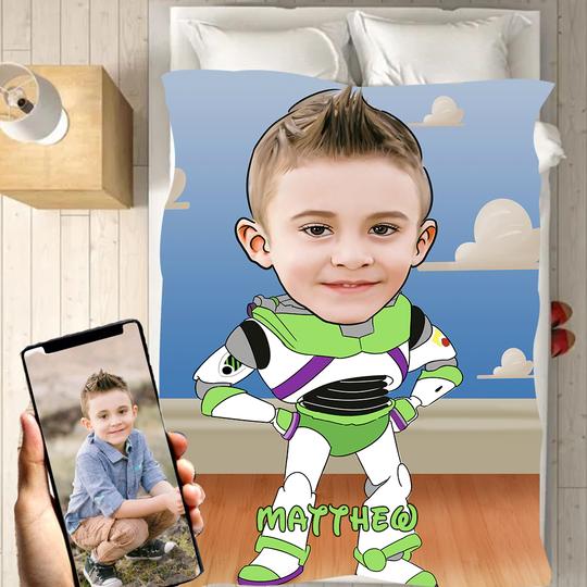 Personalized Hand-Drawing Kid's Photo Portrait Fleece Blanket