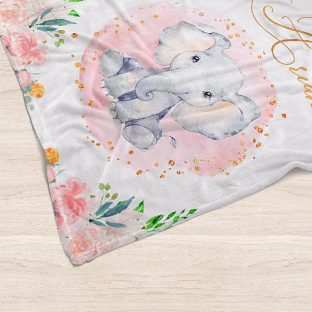 Custom Name Elephant Baby Boy and Girl Blanket