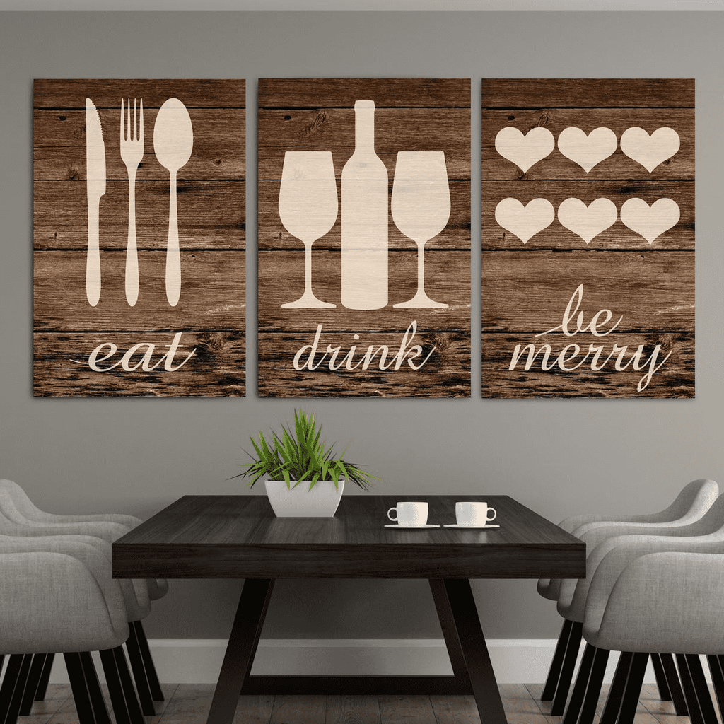 Rustic Eat Drink Be Merry Art Canvas Wall01 3 Pieces