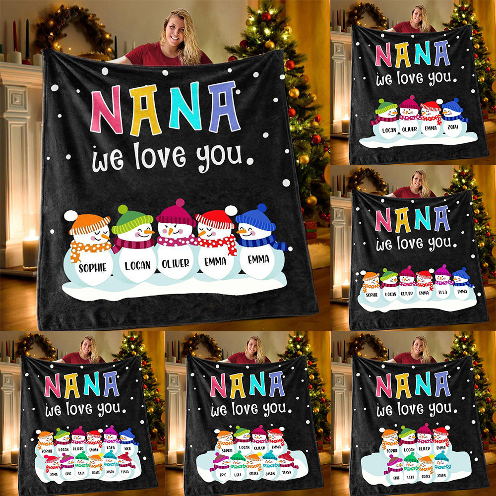 New Personalized Christmas Snowman Family Blanket With Names