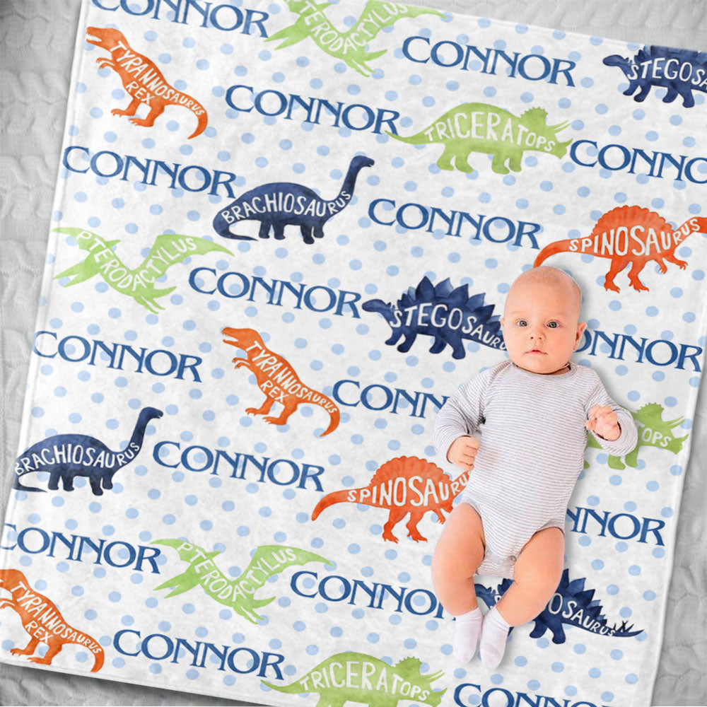 Personalized Name Dinosaur Fleece Blankets, Birthday Gifts, Baby Shower Idea, Baby Nursery Decor