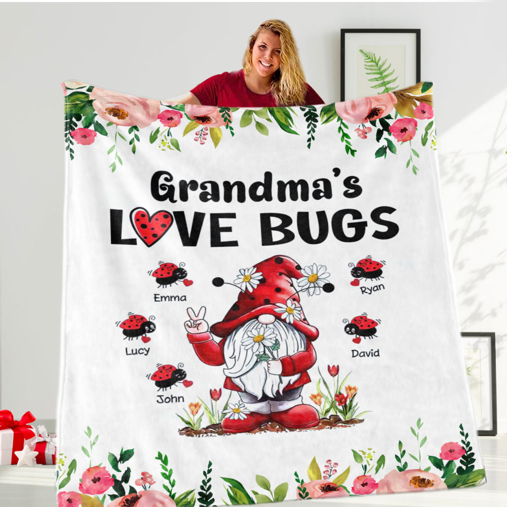 Custom "Love Bug" Fleece Name Blanket For Grandma and Mothers, Mother's Day Gift, Mother Blanket, Granny’s Favorite