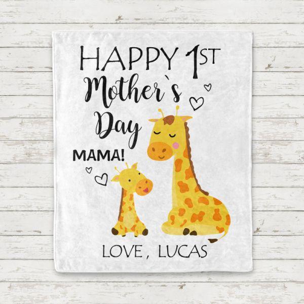 Custom Giraffe Mother's Day Cozy Plush Fleece Blankets