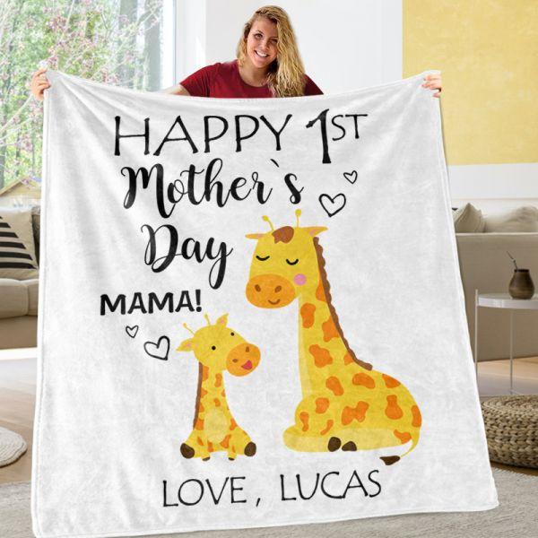 Custom Giraffe Mother's Day Cozy Plush Fleece Blankets