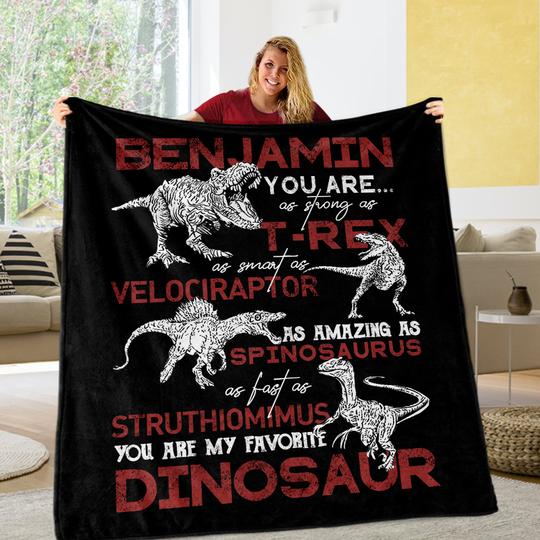 Personalized Name Cozy Plush Fleece Blankets for Dinosaur Lovers - Made In USA