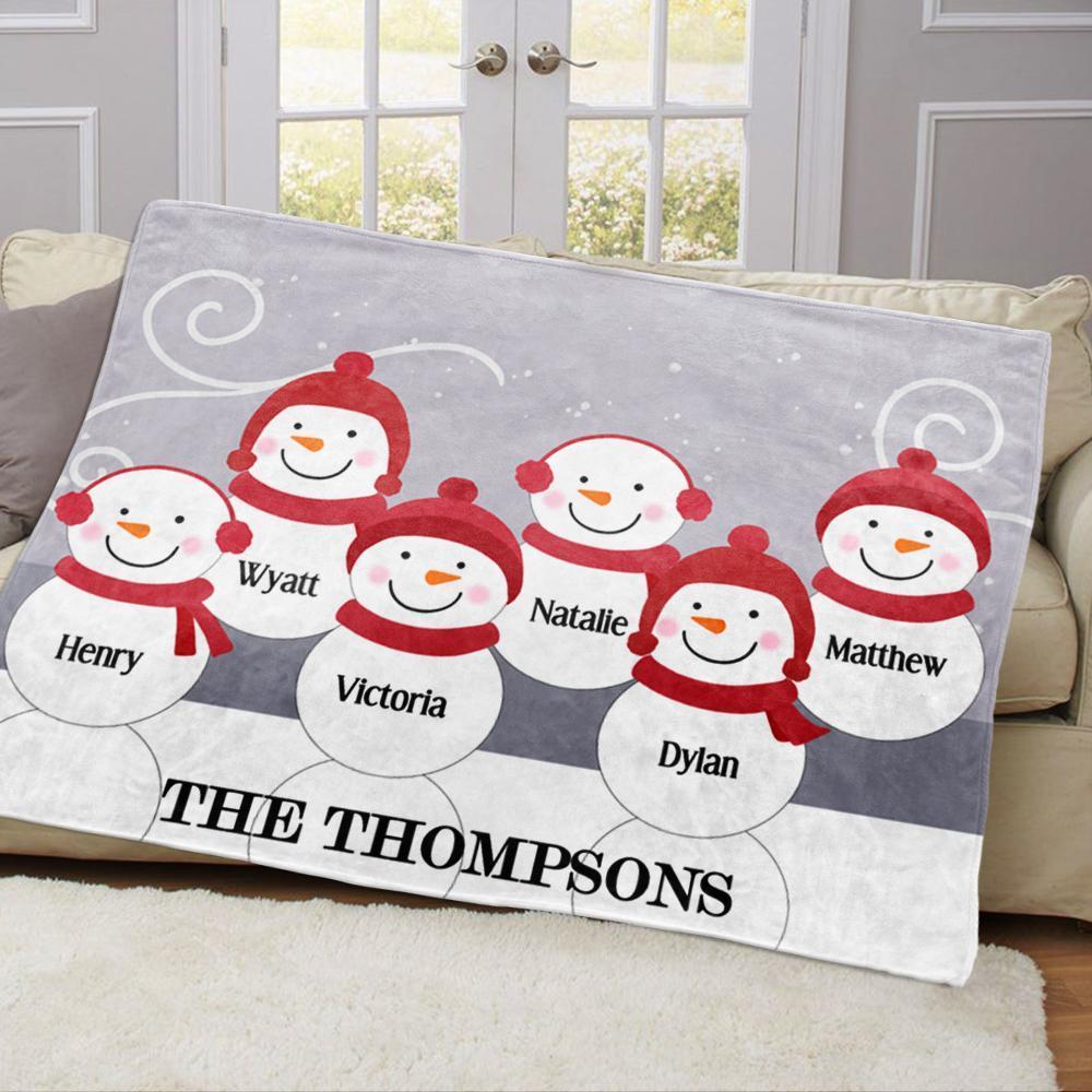 Personalized Snowman Family Blanket With Names