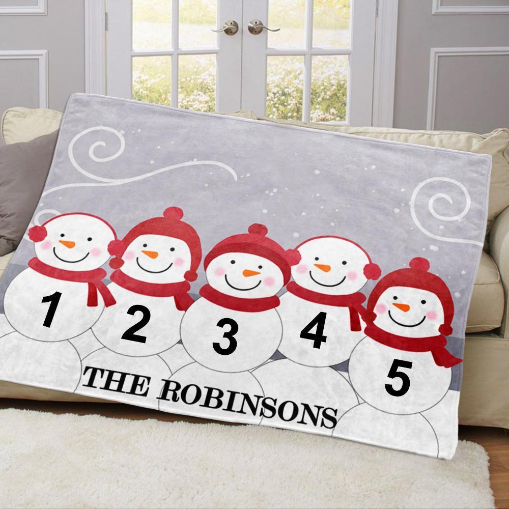 Personalized Snowman Family Blanket With Names