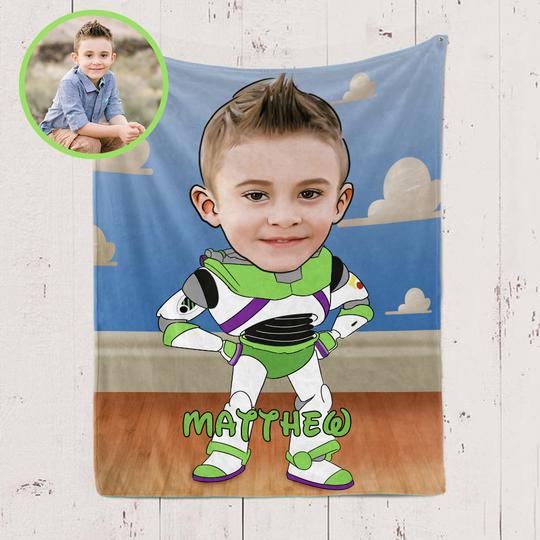 Personalized Hand-Drawing Kid's Photo Portrait Fleece Blanket