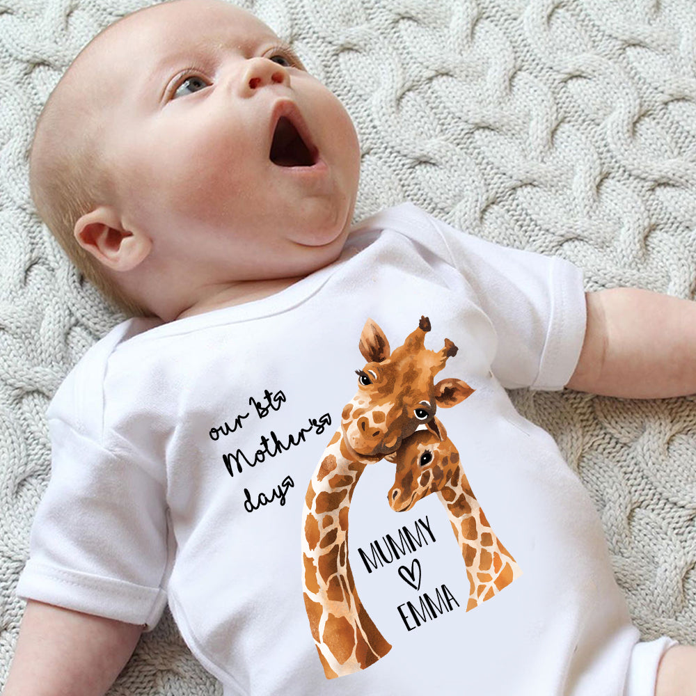 Custom Two Giraffe Mother's Day Baby Onesie