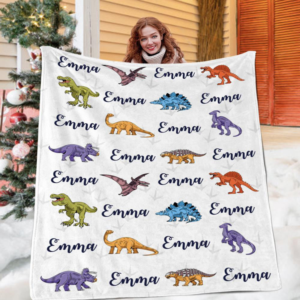 Custom Baby Name Blanket, Personalized Baby Blankets, Baby Shower Gift, Baby Name Blanket, Baby Girl Blanket, Velveteen Plush Blanket, Baby Dinosaur Blanket