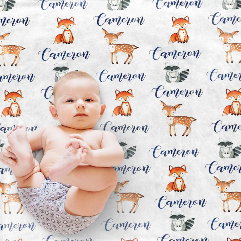 Custom Name Animal Baby Boy Blanket