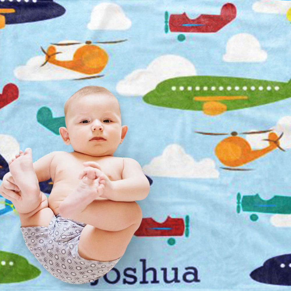 Custom airplane Baby Boy Name Blanket