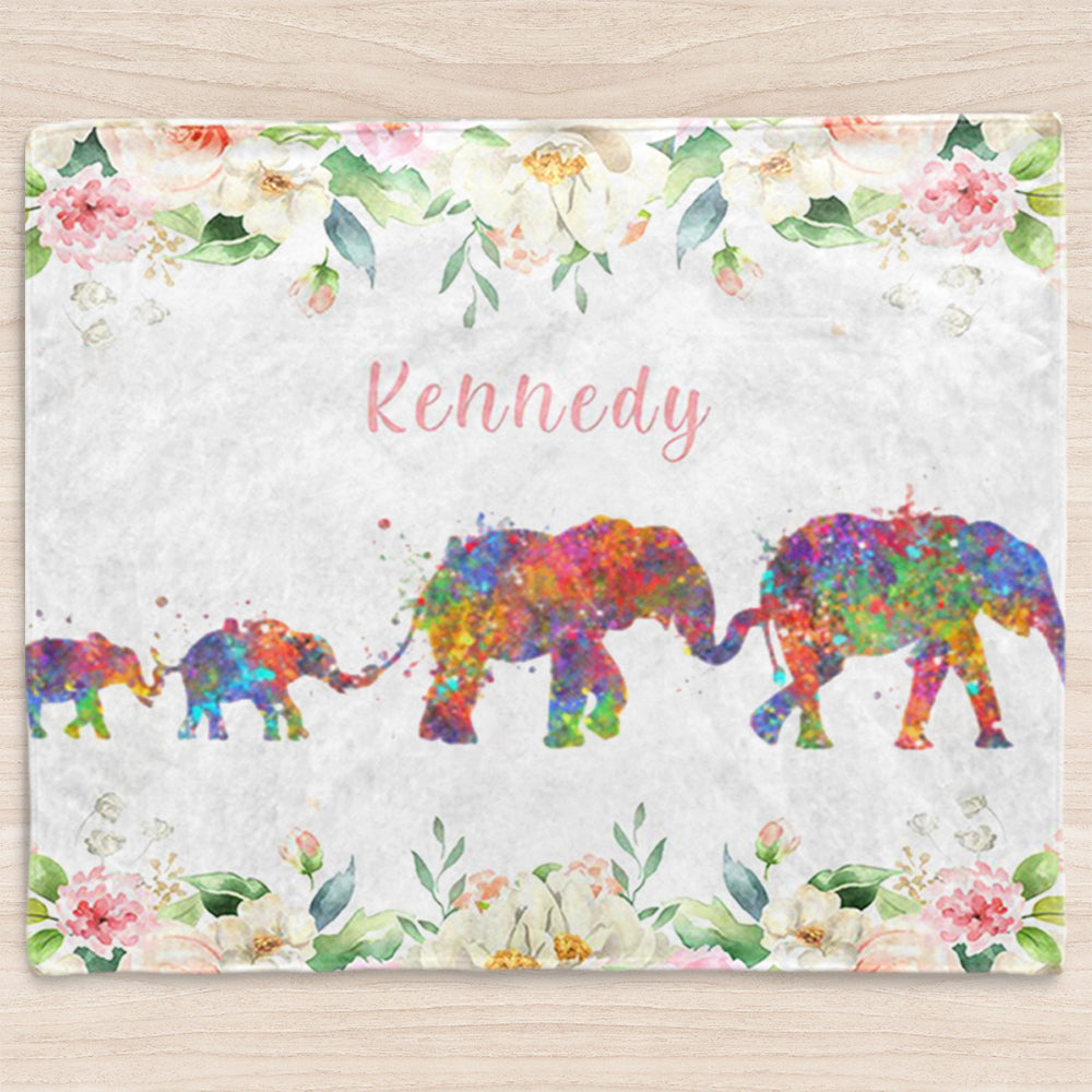 Custom Name Elephant Baby Girl  Blanket