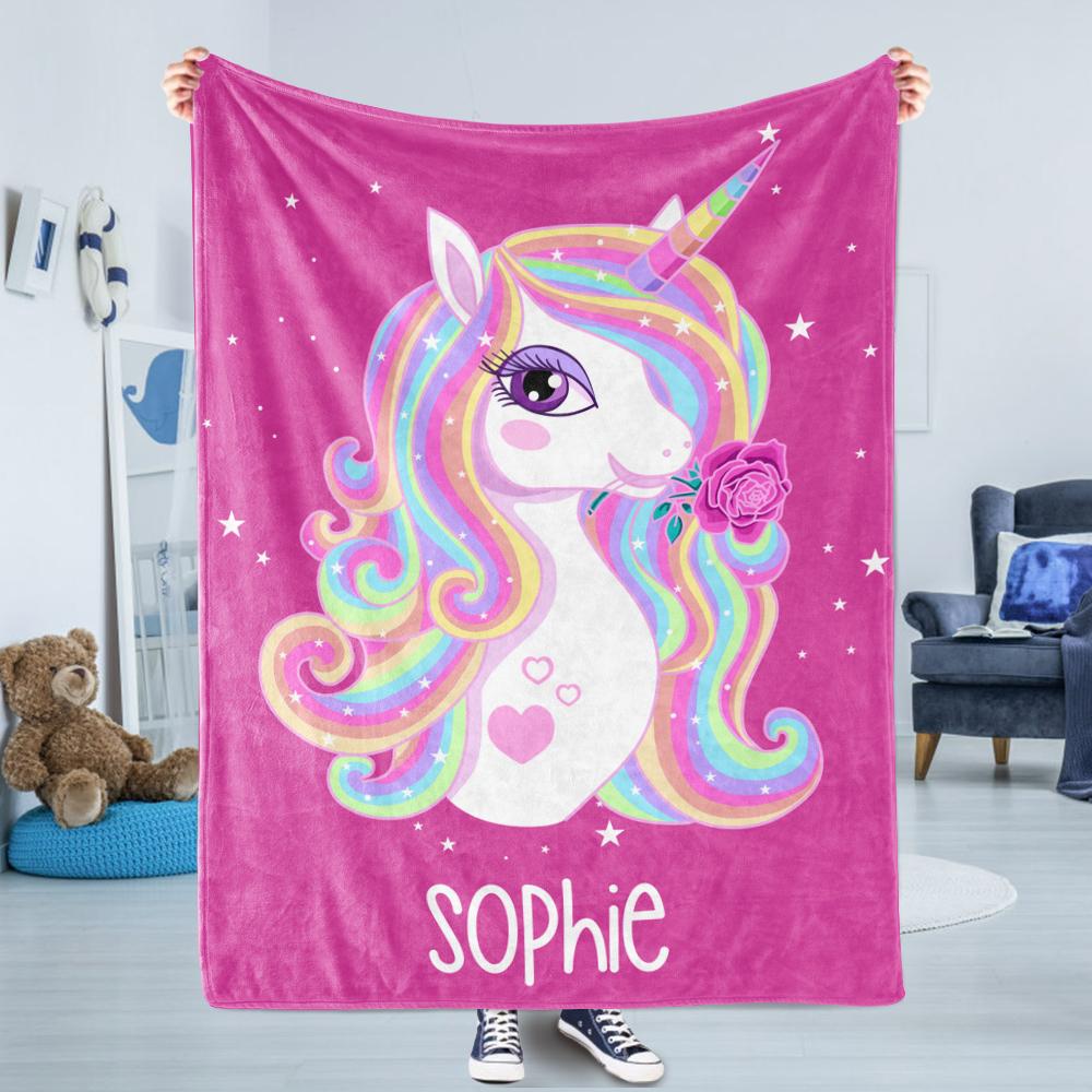 Personalized Magical Unicorn Fleece Blanket - 3 Colors Available