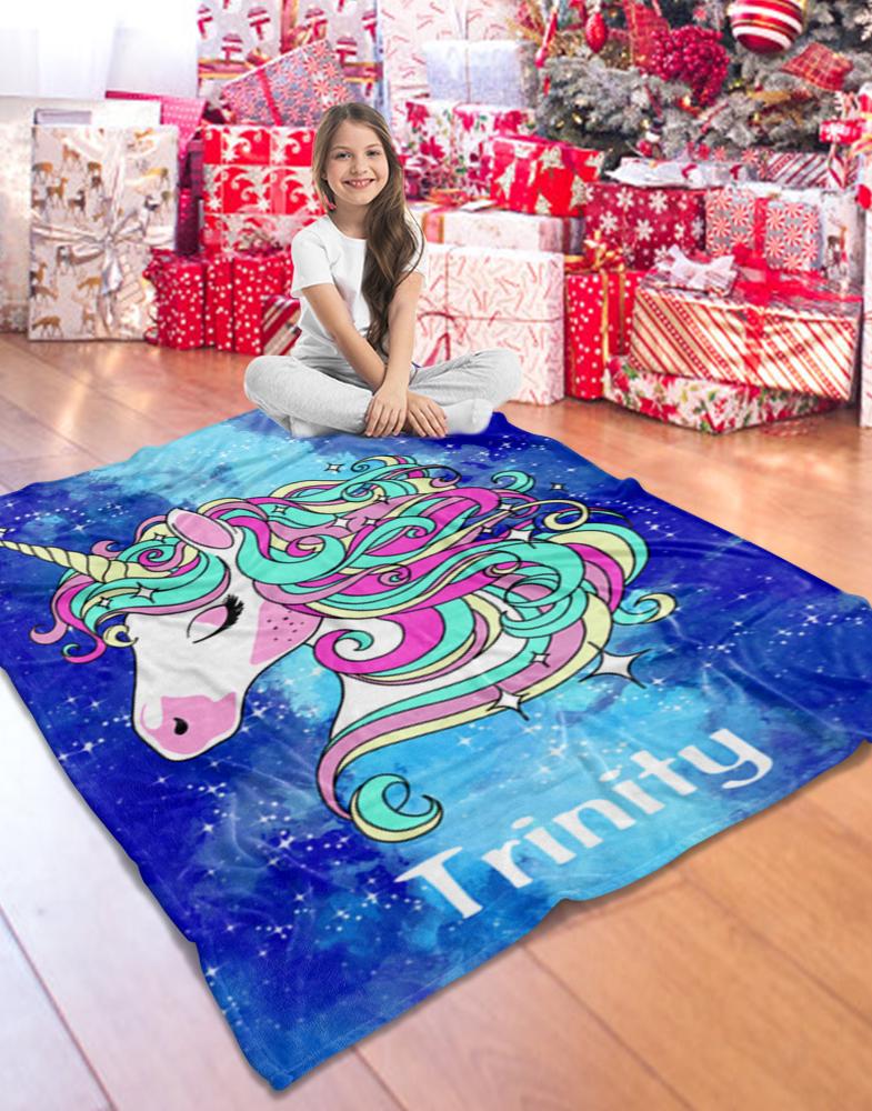 Custom Magic Unicorn Cozy Plush Fleece Blanket - 3 Colors Available