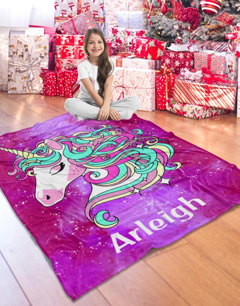 Custom Magic Unicorn Cozy Plush Fleece Blanket - 3 Colors Available