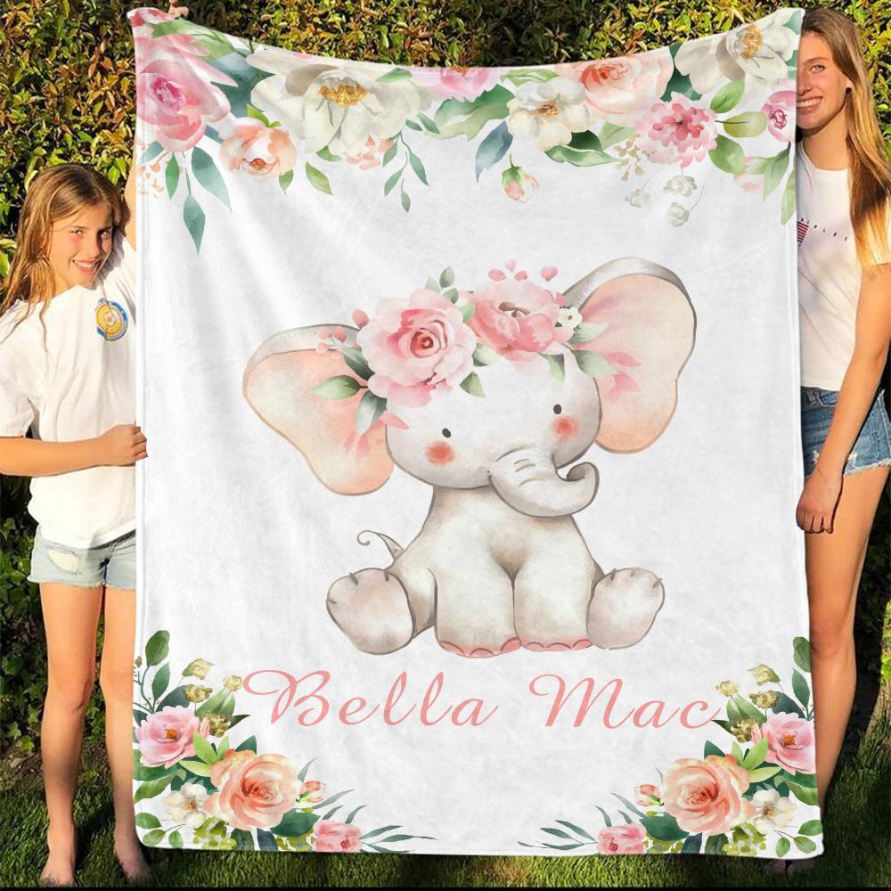 Personalized Name Fleece Blanket 15-Elephant