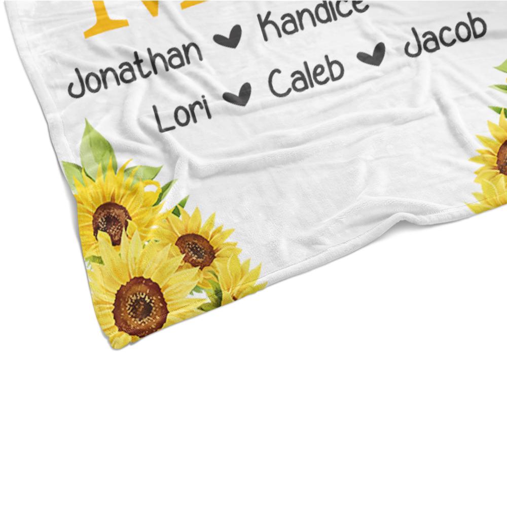 Personalized Sunflower Cozy Plush Fleece Blankets with Your Nick & Kids' Names