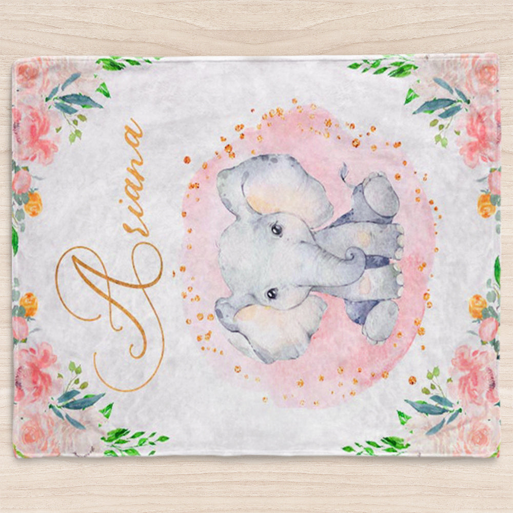 Custom Name Elephant Baby Boy and Girl Blanket