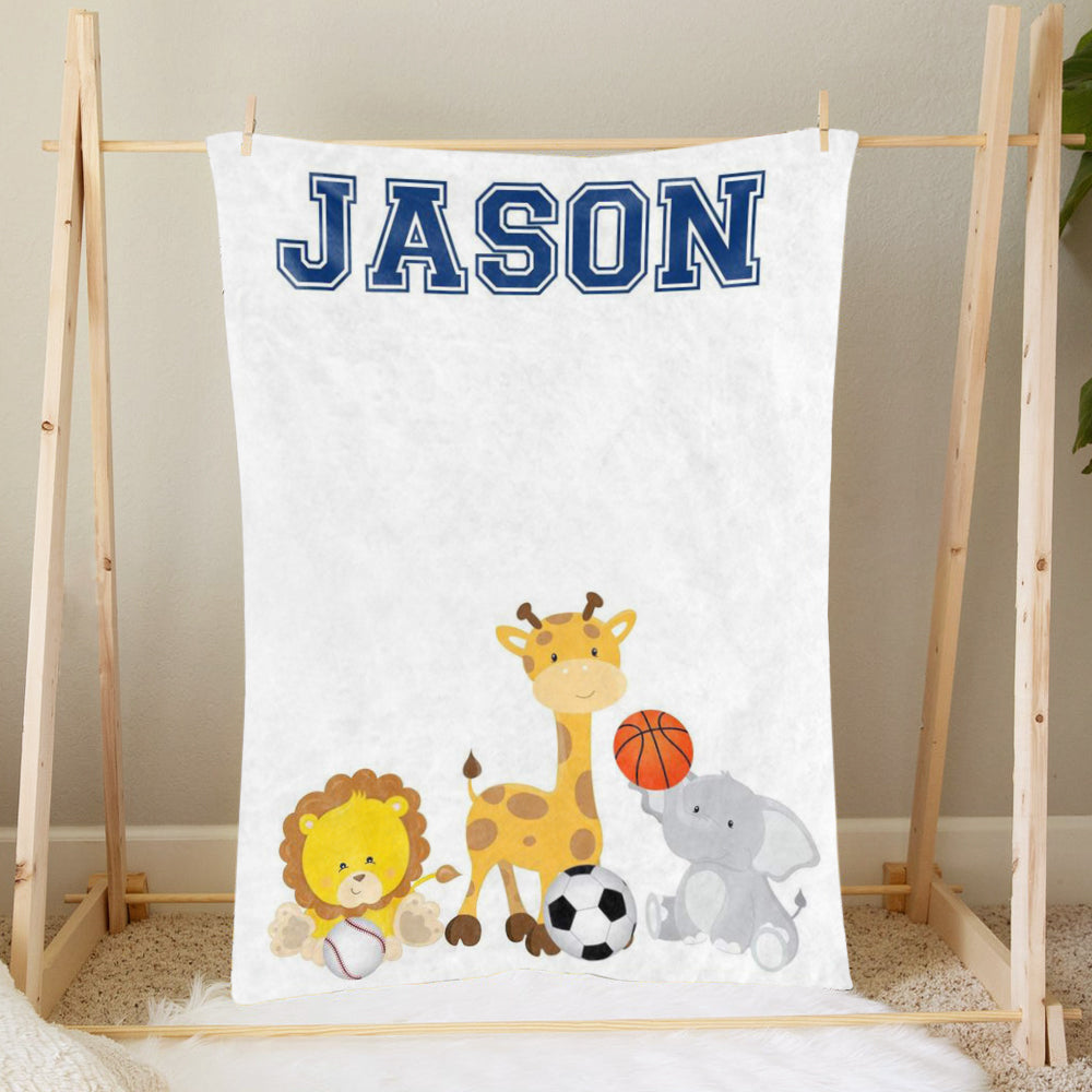 Custom Name Animal Baby Boy Blanket