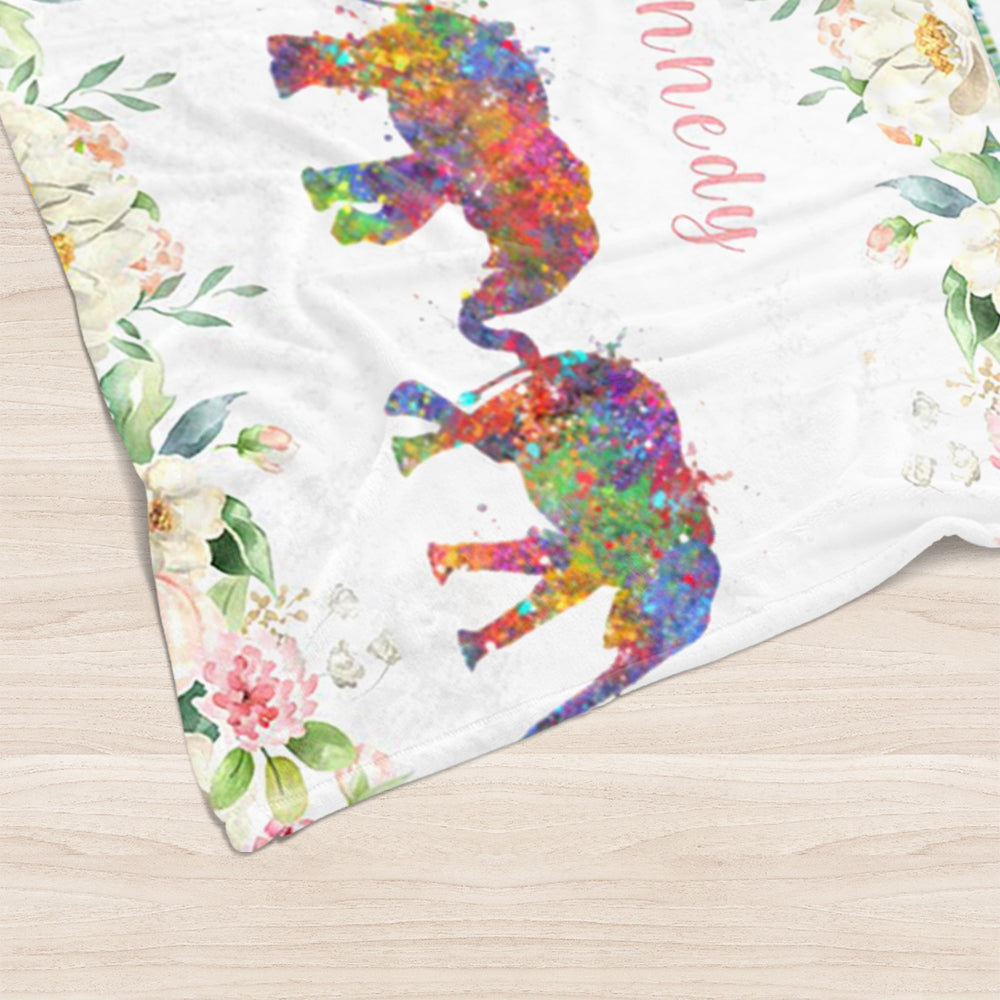 Custom Name Elephant Baby Girl  Blanket