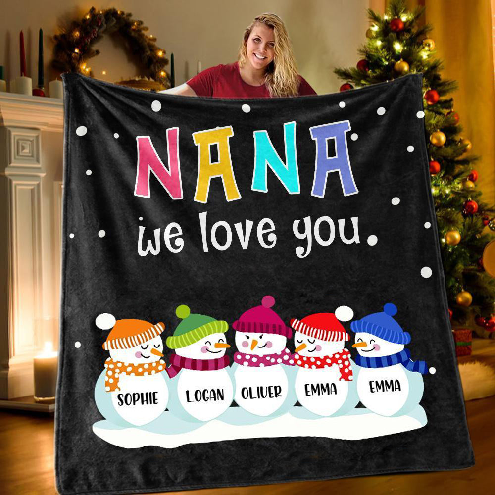 New Personalized Christmas Snowman Family Blanket With Names