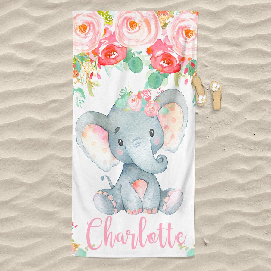 Personalized Kids Beach Towels -Elephant I26