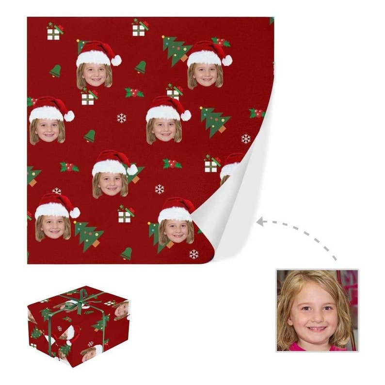 Custom Gift Wrapping Paper with Face Personalized Merry Christmas