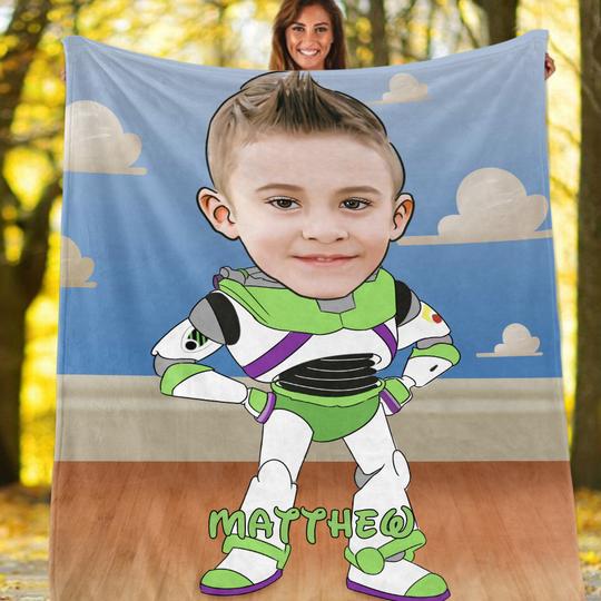 Personalized Hand-Drawing Kid's Photo Portrait Fleece Blanket