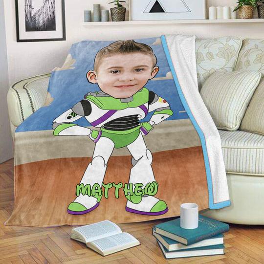Personalized Hand-Drawing Kid's Photo Portrait Fleece Blanket