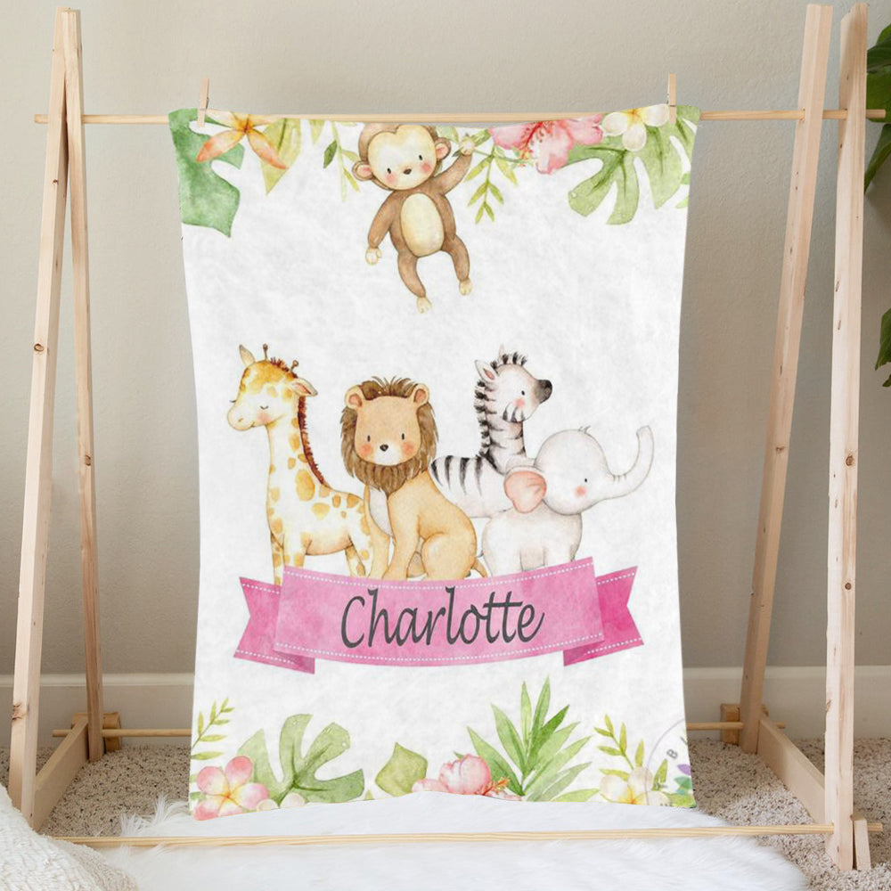 Custom Animal Boy and Girl Name Blanket