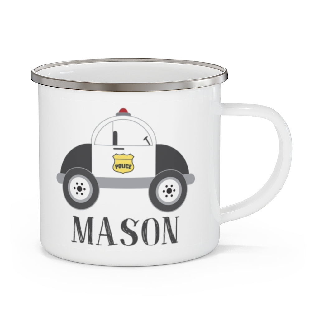 Custom Name Police Car Children's Enamel Campfire Mug I