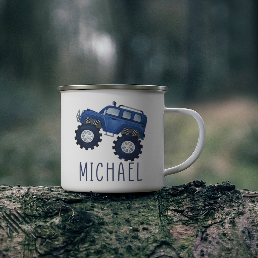 Custom Name Monster Truck Children's Enamel Campfire Mug IV
