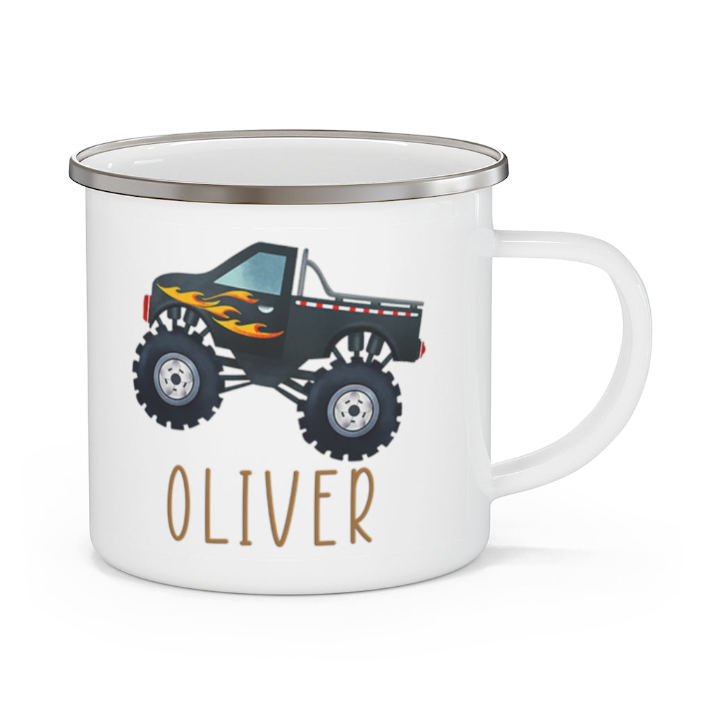Custom Name Monster Truck Children's Enamel Campfire Mug II