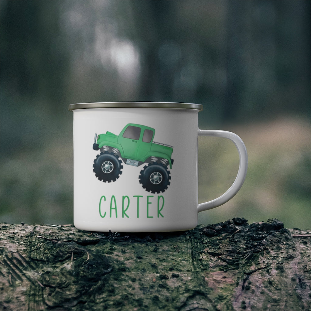 Custom Name Monster Truck Children's Enamel Campfire Mug III