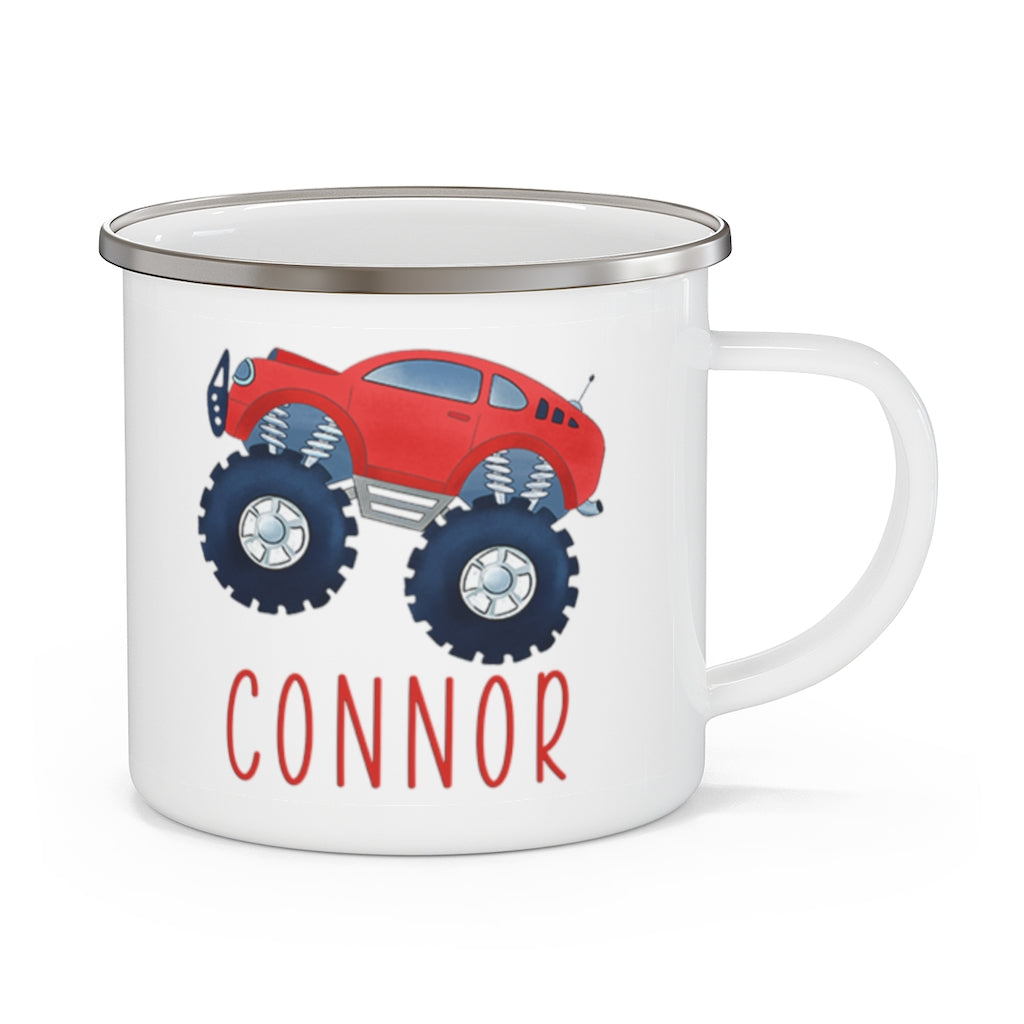 Custom Name Monster Truck Children's Enamel Campfire Mug I