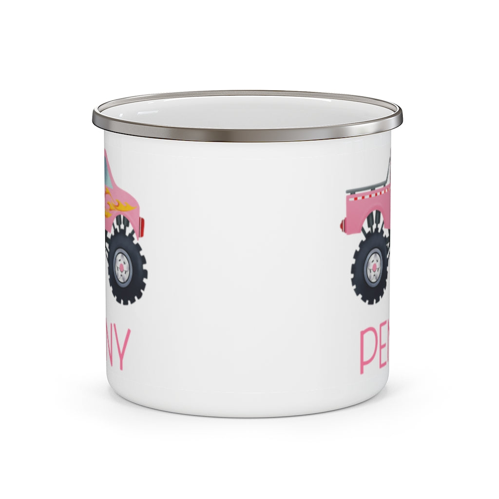 Custom Name Monster Truck Children's Enamel Campfire Mug V