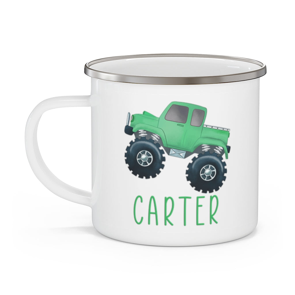 Custom Name Monster Truck Children's Enamel Campfire Mug III