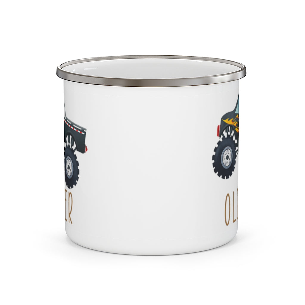 Custom Name Monster Truck Children's Enamel Campfire Mug II