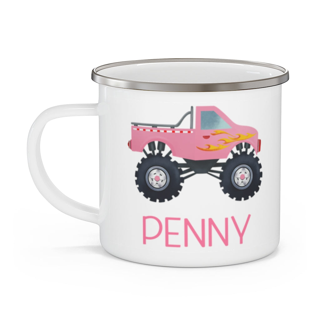 Custom Name Monster Truck Children's Enamel Campfire Mug V