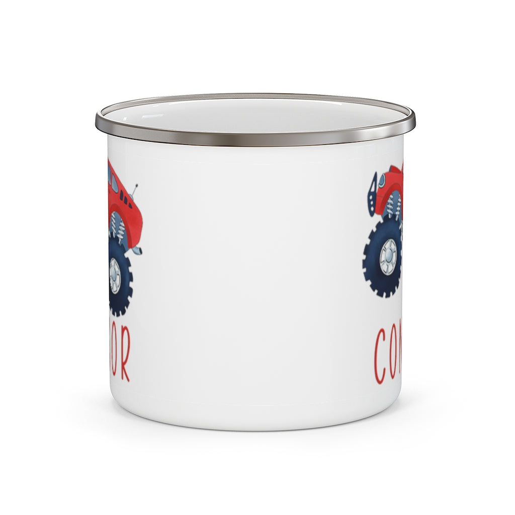 Custom Name Monster Truck Children's Enamel Campfire Mug I