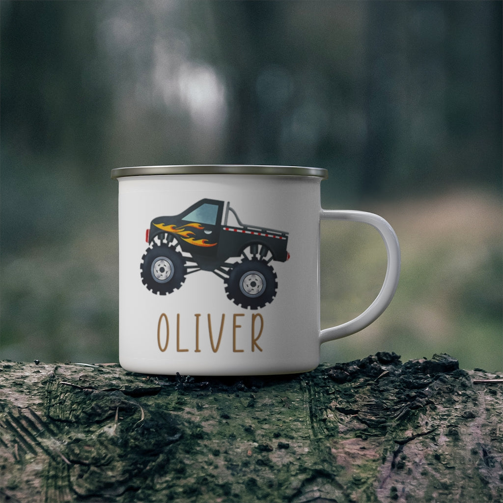 Custom Name Monster Truck Children's Enamel Campfire Mug II