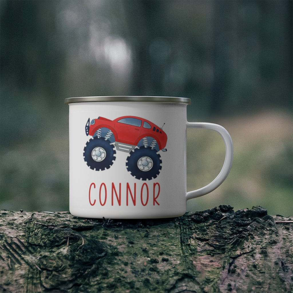 Custom Name Monster Truck Children's Enamel Campfire Mug I