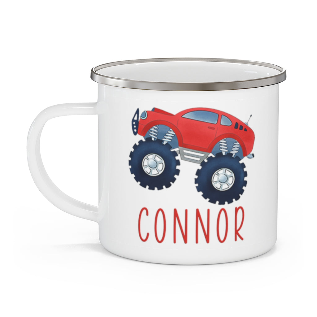 Custom Name Monster Truck Children's Enamel Campfire Mug I
