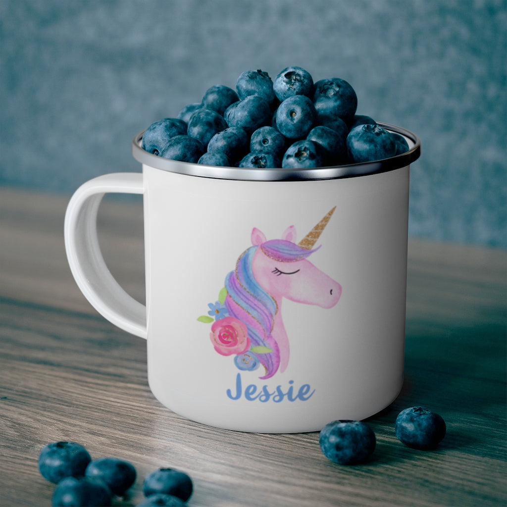 Custom Name Unicorn Enamel Campfire Mug I