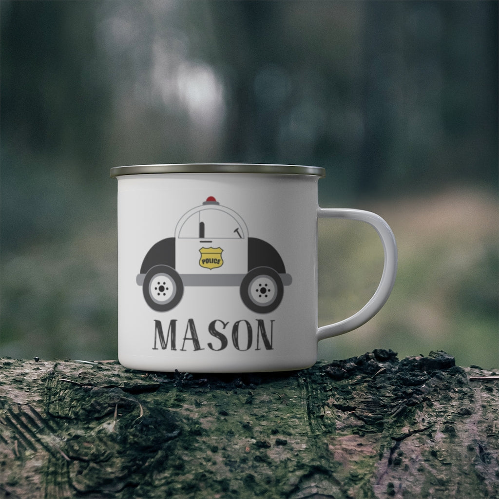 Custom Name Police Car Children's Enamel Campfire Mug I