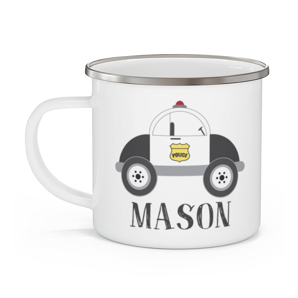 Custom Name Police Car Children's Enamel Campfire Mug I