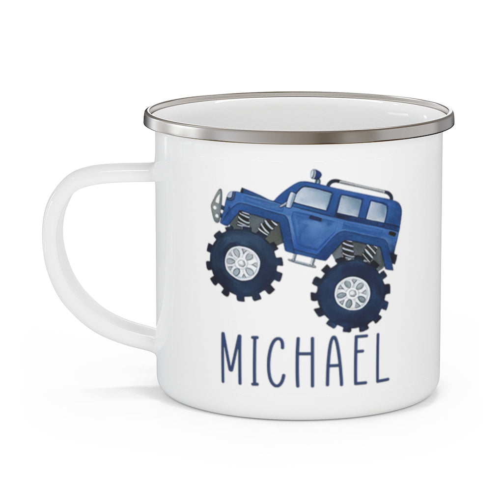 Custom Name Monster Truck Children's Enamel Campfire Mug IV