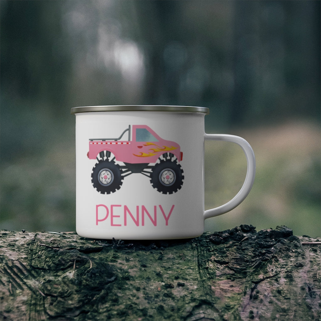 Custom Name Monster Truck Children's Enamel Campfire Mug V